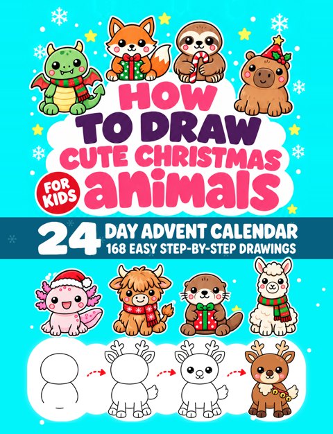 How to Draw Cute Christmas Animals, the 24-day advent calendar drawing book